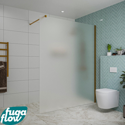 FugaFlow Eccelente Vetro inloopdouche badkamer - 160x200cm - mat glas - wandarm - geborsteld koper