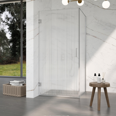 FugaFlow Eccelente Vetro Cabine de Douche - 100x80x200cm - charnières - poignée de porte - barre de stabilisation - verre clair strié - verre de sécurité - Acier Inoxydable PVD (Acier Inoxydable)