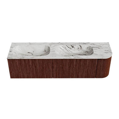 Mondiaz KURVE-DLUX Badkamermeubelset - 165x46x40cm - 2 lade - 1 deur - wastafel solid surface - dubbel / links - 2 kraangaten - Ruby