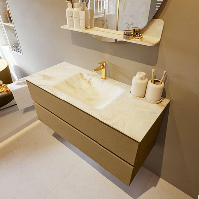 Mondiaz VICA-DLUX Ensemble de meuble de salle de bain - 110cm - meuble sous-vasque oro - 2 tiroirs - lavabo encastré cloud milieu - 1 trou de robinet - version haute de 60cm - frape