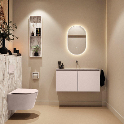 MONDIAZ TURE-DLUX Meuble toilette - 100cm - Rosee - EDEN - vasque Glace - position centrale - sans trou de robinet