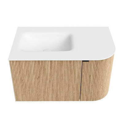 MONDIAZ KURVE meuble de salle de bains 75cm avec module 25 R couleur chêne avec 1 tiroir et 1 porte. Lavabo GRUNNE gauche 1 trou de robinet Talc.
