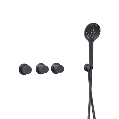 Fortifura Nebbio Badcombinatie-set - thermostaatkraan - wandaansluitbocht - met handdouchehouder - metalen doucheslang - ronde handdouche - badvulcombinatie - PVD - geborsteld gunmetal (antraciet)