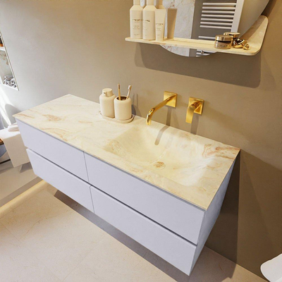 Mondiaz VICA-DLUX ensemble de meuble de salle de bain - 130cm - meuble sous-vasque cale - 4 tiroirs - lavabo encastrée cloud droite - sans trous de robinet - version haute de 60cm - frape