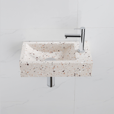 FugaFlow Eccelente Pietra Ensemble fontaine - 40x22x10cm - trou de robinet à droite - robinet de fontaine chrome - bouchon de vidange - siphon abaissé - beige mat