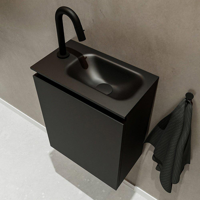 MONDIAZ TURE Kit lave-mains - 40x23x50cm - 1 trou de robinet - 1 porte - urban mat - Lavabo à droite - Solid Surface Noir