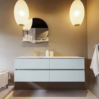 Mondiaz VICA-DLUX ensemble de meuble de salle de bain - 150cm - meuble sous-vasque argile - 4 tiroirs - lavabo encastré nuage gauche - 1 trou de robinet - version haute de 60cm - glace