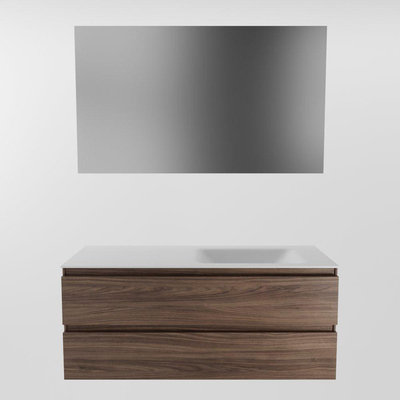 Mondiaz Aivy ensemble de meuble de salle de bains - 120x45x50cm - 0 trous de robinet - 1 vasque talc Solid surface - Droite - 2 tiroirs - Avec miroir - Mélamine Mocha