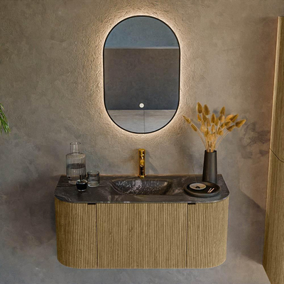 Mondiaz KURVE-DLUX Ensemble de meuble salle de bain - 100x46x40cm - 1 tiroir - 2 portes - lavabo en solid surface - milieu - 1 trou de robinet - Dusk