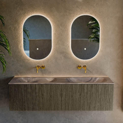 MONDIAZ KURVE-DLUX 150cm badmeubel kleur Shadow met 2 lades en 0 deuren. Wastafel STOR SMALL Dubbel zonder kraangat Sombra.