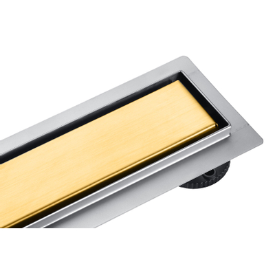 FugaFlow Eccelente Anta caniveau de douche - 110cm - grille fermée - bride de sol - Laiton brossé PVD (Or)