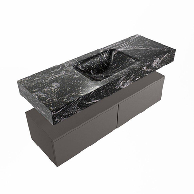 Mondiaz ALAN-DLUX Ensemble de meuble - 130cm - meuble Dark grey mat - 2 tiroirs - Lavabo Cloud Lava suspendu - vasque Centre - 1 trou de robinet