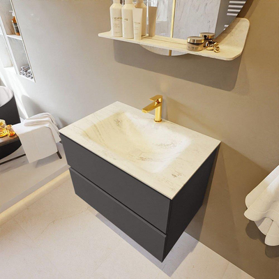 Mondiaz VICA-DLUX Ensemble de meuble de salle de bain - 70cm - meuble sous-vasque gris foncé - 2 tiroirs - lavabo encastré nuage milieu - 1 trou de robinet - version haute de 60cm - opalo