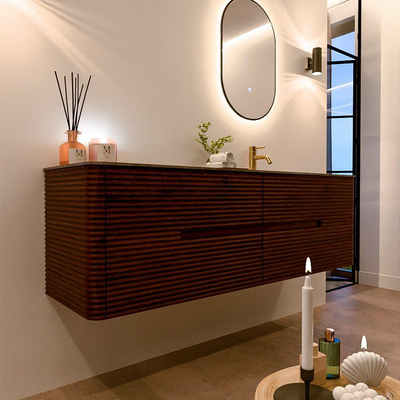 Mondiaz CIRO-DLUX Badkamermeubelset - 160x45x50cm - Solid surface wastafel Oza - 1 wasbak Rechts - 1 kraangat - 4 lades - Ruby