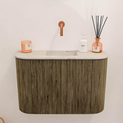 Mondiaz JOYA-DLUX 63.2cm toiletmeubel - ronding links en rechts kleur Dusk - Wastafel FAYE positie Midden Zonder kraangat kleur Frappe.