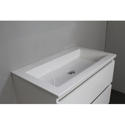 Basic Bella Meuble salle de bains avec lavabo acrylique Blanc 80x55x46cm sans trous de robinet avec miroir et éclairage Blanc brillant