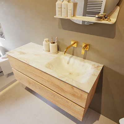 Mondiaz VICA-DLUX ensemble de meuble de salle de bain - 120cm - meuble sous-vasque chêne blanchi - 2 tiroirs - lavabo encastré cloud droite - sans trous de robinet - version haute de 60cm - frape