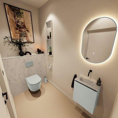 MONDIAZ TURE-DLUX Meuble toilette - 40cm - Greey - EDEN - vasque Opalo - position centrale - sans trou de robinet
