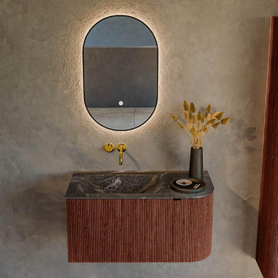 Mondiaz KURVE-DLUX Badkamermeubelset - 85x46x40cm - 1 lade - 1 deur - wastafel solid surface - links - zonder kraangat - Ruby