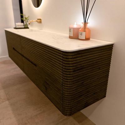 Mondiaz CIRO-DLUX Meuble de salle de bains - 190x45x50cm - Plan-vasque solid surface Opalo - 1 cuve à gauche - sans trous de robinetterie - 4 tiroirs - Shadow