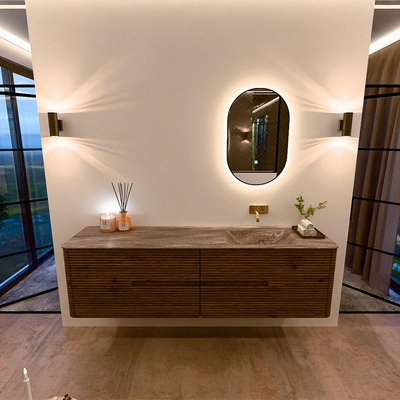 Mondiaz CIRO-DLUX Badkamermeubelset - 180x45x50cm - Solid surface wastafel Oza - 1 wasbak Rechts - zonder kraangaten - 4 lades - Dusk