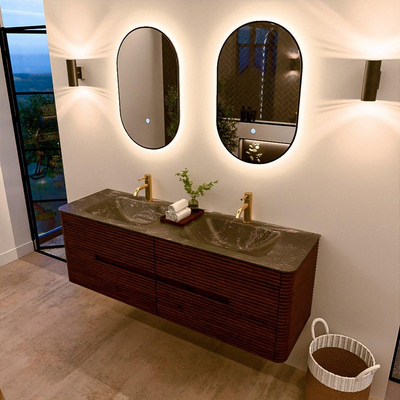 Mondiaz CIRO-DLUX Badkamermeubelset - 150x45x50cm - Solid surface wastafel Lava - 2 wasbak Dubbel - 2 kraangaten - 4 lades - Ruby