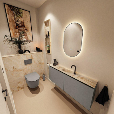 MONDIAZ TURE-DLUX Meuble toilette - 120cm - Smoke - EDEN - vasque Frappe - position centrale - 1 trou de robinet