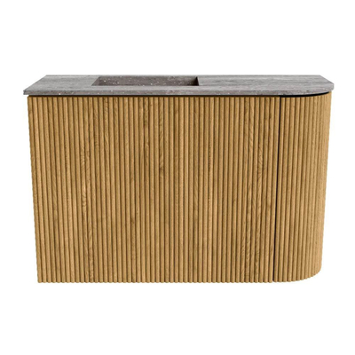 Mondiaz JOYA-DLUX 61.6cm toiletmeubel - ronding rechts kleur Oak - Wastafel FAYE positie Links Zonder kraangat kleur Oza.