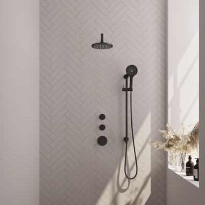 BRAUER Black Carving inbouw regendoucheset – Ø20 cm hoofddouche – 40 cm gebogen wandarm – ronde handdouche – met omstel