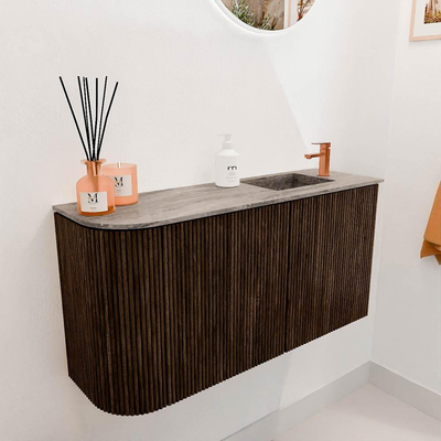 Mondiaz JOYA-DLUX 81.6cm toiletmeubel - ronding links kleur Walnut - Wastafel FAYE positie Rechts 1 kraangat kleur Oza.