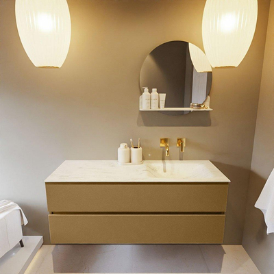 Mondiaz VICA-DLUX ensemble de meuble de salle de bain - 130cm - meuble sous-vasque oro - 2 tiroirs - lavabo encastré cloud droite - sans trous de robinet - version haute de 60cm - opalo