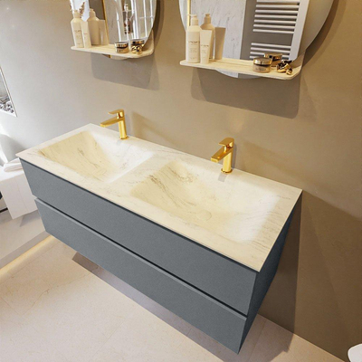 Mondiaz VICA-DLUX ensemble de meuble de salle de bain - 120cm - meuble sous-vasque plata - 2 tiroirs - lavabo encastrée cloud double - 2 trous de robinet - version haute de 60cm - opalo