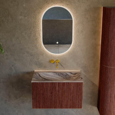 MONDIAZ KURVE-DLUX Meuble de salle de bains 70 cm couleur Ruby avec 1 tiroir et 0 porte. Lavabo BIG SMALL Central sans trou de robinet Sombra.