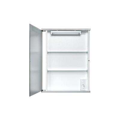 Go by Van Marcke Cento LS Armoire de toilette - 50x65x14cm - MDF blanc - lampe T5 8W - porte miroir en verre cristal - fenêtre lumineuse satinée - étagères en verre réglables - 1 prise électrique