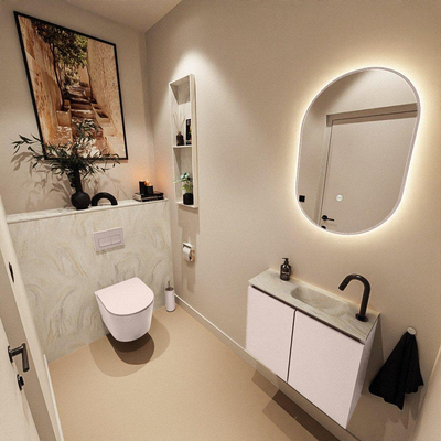 MONDIAZ TURE-DLUX Meuble toilette - 60cm - Rosee - EDEN - vasque Ostra - position droite - 1 trou de robinet
