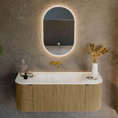 Mondiaz KURVE-DLUX Badkamermeubelset - 120x46x40cm - 1 lade - 2 deuren - wastafel solid surface - midden - zonder kraangat - Dusk