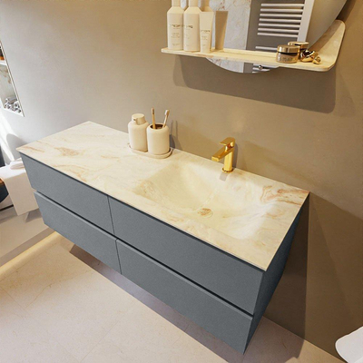 Mondiaz VICA-DLUX ensemble de meuble de salle de bain - 130cm - meuble sous-vasque plata - 4 tiroirs - lavabo encastré cloud droite - 1 trou de robinet - version haute de 60cm - frape