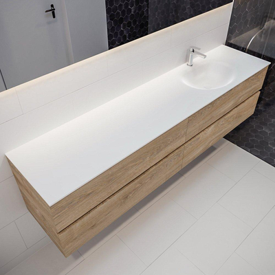 Mondiaz VICA ensemble de meuble de salle de bain - 200cm - meuble sous-vasque chêne blanchi - 4 tiroirs - lavabo lune droite - 1 trou de robinet - miroir LED - version XL 60cm de haut