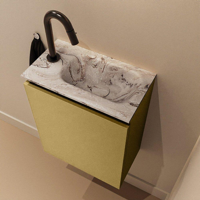 MONDIAZ TURE-DLUX Meuble de toilettes 40 cm Oro. Lavabo EDEN Glace position à droite. Avec 1 trou de robinet.