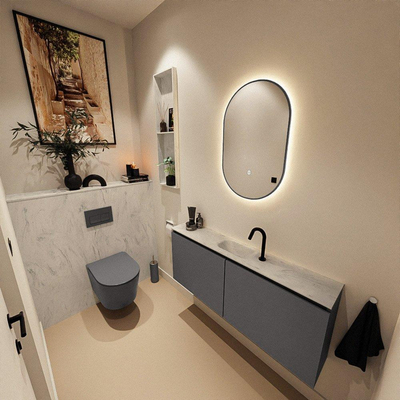 MONDIAZ TURE-DLUX Meuble toilette - 120cm - Dark Grey - EDEN - vasque Opalo - position centrale - 1 trou de robinet