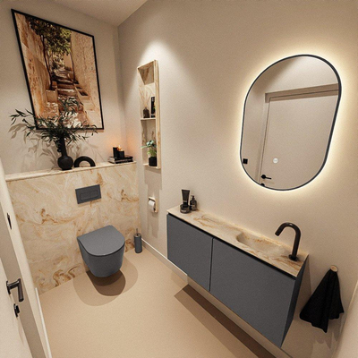 MONDIAZ TURE-DLUX 100cm toiletmeubel Dark Grey. EDEN wastafel Frappe positie rechts. Met 1 kraangat.