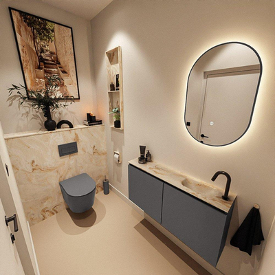 MONDIAZ TURE-DLUX Meuble toilette - 100cm - Dark Grey - EDEN - vasque Frappe - position droite - 1 trou de robinet