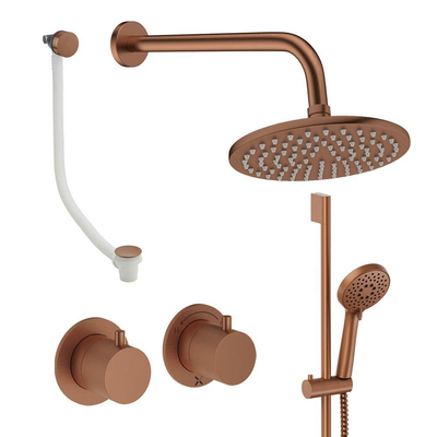 Crosswater Module Ensemble de douche de tête encastré - 2 poignées - vidage de baignoire - pomme de douche 20 cm - douchette - barre de douche - bras mural - bronze brossé