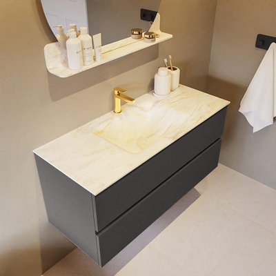 Mondiaz VICA-DLUX ensemble de meuble de salle de bain - 110cm - meuble sous-vasque gris foncé - 2 tiroirs - lavabo encastré nuage milieu - 1 trou de robinet - version haute de 60cm - ostra