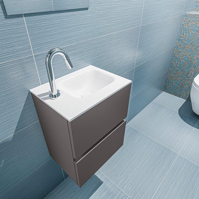 MONDIAZ ADA Toiletmeubel - 40x30x50cm - 1 kraangat - 2 lades - dark grey mat - wasbak rechts - Solid surface - Wit