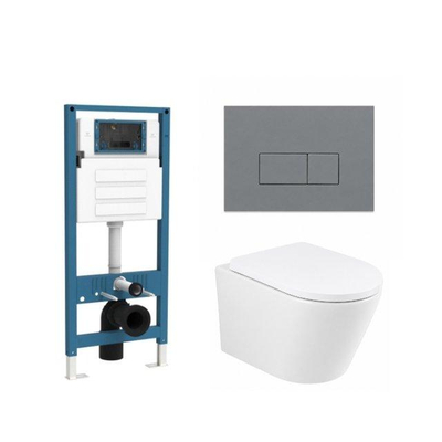 QeramiQ Dely Ensemble de toilette - réservoir encastré Qeramiq Flush - abattant 35mm - plaque de commande en plastique gris clair - boutons rectangulaires - blanc mat