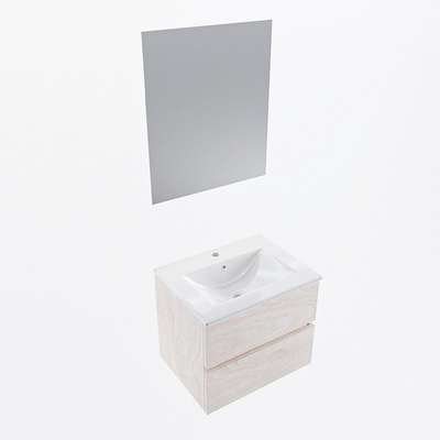 Mondiaz VICA ensemble de meuble de salle de bain - 60cm - meuble sous vasque en aggloméré - 2 tiroirs - lavabo denia central - 1 trou de robinet - couleur Blanc Brillant - miroir LED - version XL 60cm de haut