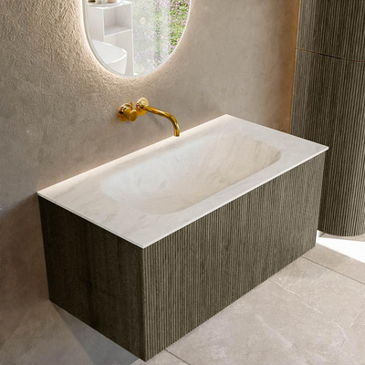 Mondiaz KURVE-DLUX Ensemble de meubles de salle de bains - 90x46x40cm - 1 tiroir - lavabo solid surface - centre - sans trou de robinet - Shadow
