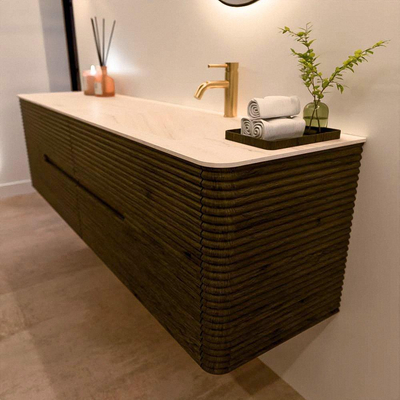 Mondiaz CIRO-DLUX Badkamermeubelset - 180x45x50cm - Solid surface wastafel Meli - 1 wasbak Rechts - 1 kraangat - 4 lades - Shadow