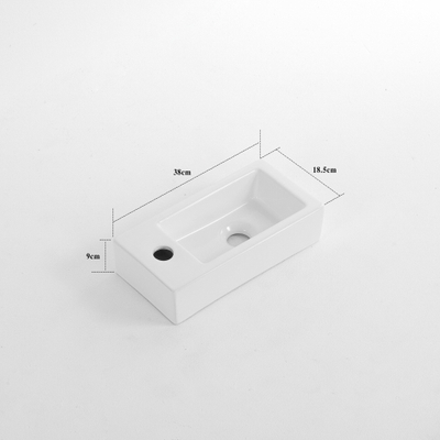 QeramiQ Fuente pack lave-mains – 37,5 x 18,5 x 9 cm – céramique blanc brillant – perçage à droite – robinet noir mat